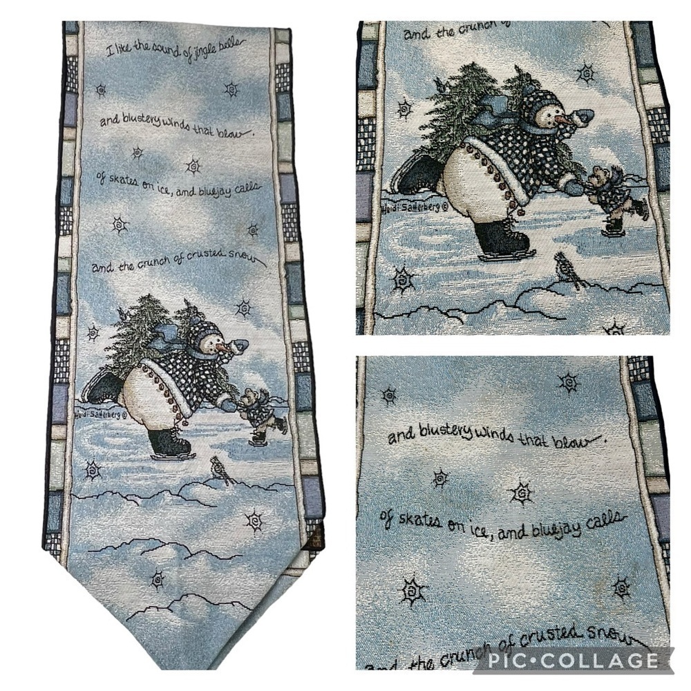 Winter Table Runner Blue MOHAWK HOME 12”x71” Skating Snowman & Bear Snow Lover